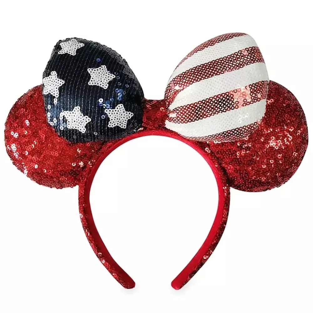 DisneyParks Minnie Mouse Americana Sequined Ear Headband NWT